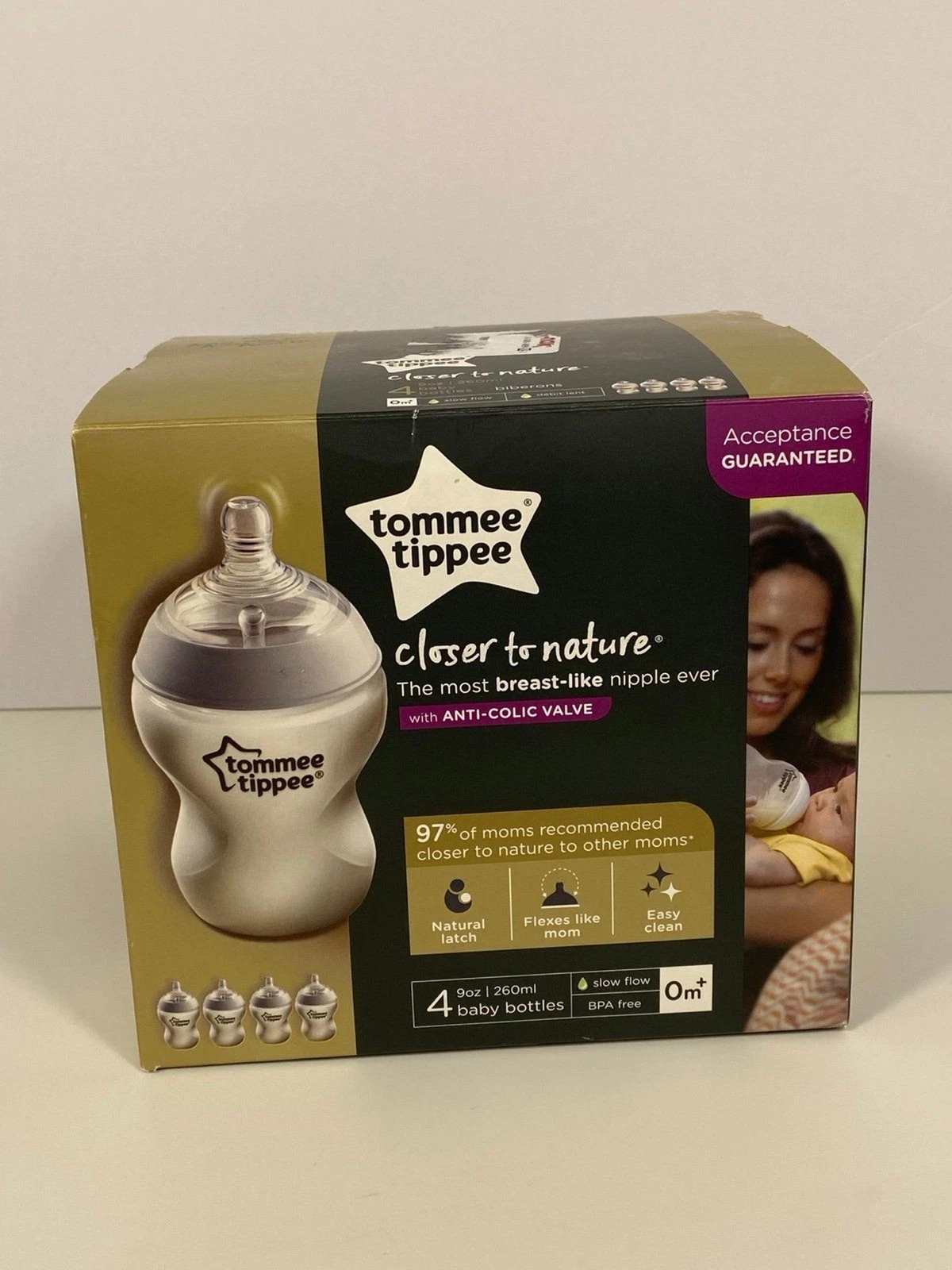 Tommee Tippee Closer to Nature Baby Bottles – 9oz Slow Flow – 4 Pack