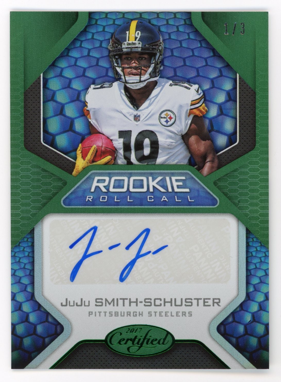 2017 PANINI CERTIFIED #16 JUJU SMITH-SCHUSTER RC AUTO GREEN 1/3 ROOKIE STEELERS