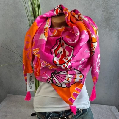 Zwillingsherz Schal Tuch Orange Rosa Schultertuch Dreieckstuch (0 383) NEU