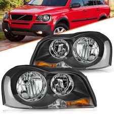 Black For 2003-2014 Volvo XC90 Halogen Clear Headlights Headlamps Assembly Pair