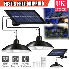 2 Heads LED Solar Powered Pendant Hanging Light Lamp Garden Yard Shed Lighting