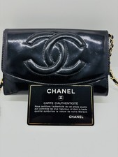 CHANEL Large Coco Mark Pouch Chain Shoulder Bag Leather Black Used
