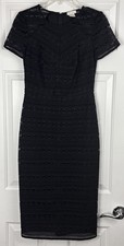 Shoshanna Dress Sheath Sz 0 Black Lace Midi Short Lace Sleeve Zip Back Lined USA