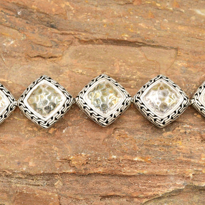 Sterling Silber 925 Vintage John Hardy gehämmert Kette Glieder Knebel Armband 7''