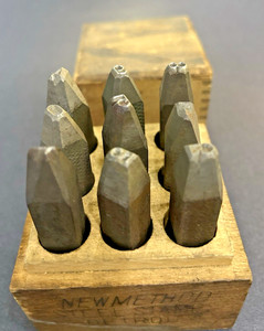 New Method Steel Stamp Detroit numbers, in wooden box vintage 