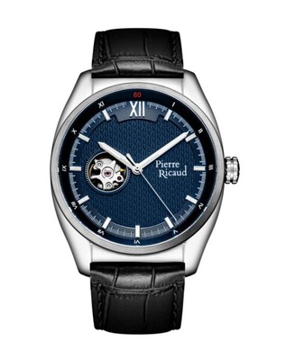 PIERRE RICAUD Men Automatic Casual Watch Classic Dress Blue Dial Waterproof 42mm