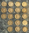 18 Mercury Dimes Mixed Dates Circulated 90% Silver