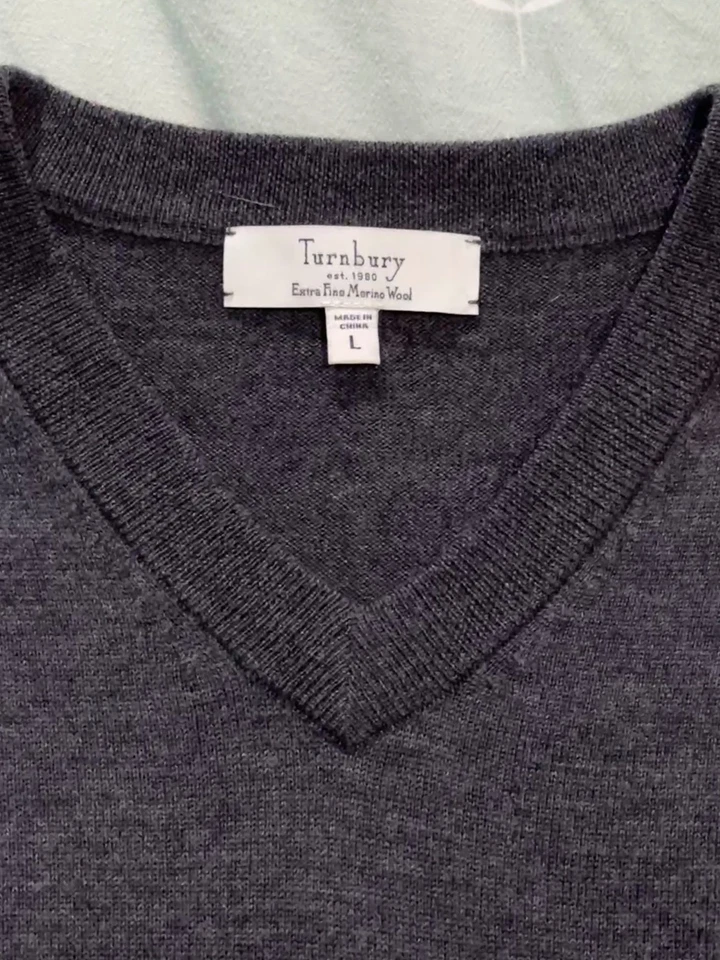Colete Suéter Masculino de Lã Merino G Cinza Decote V Pulôver Malha Extra Fina Clássico - Imagem 2 de 4