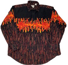 Vintage 90  s Western Plains Trading Co Button Up Shirt Size Large L Flames Rode
