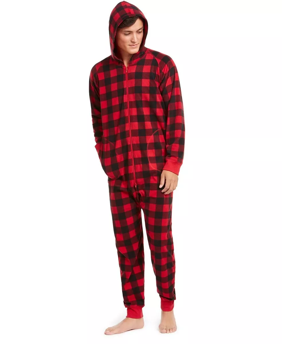 Family PJs Mens Holiday Christmas Plaid One Piece Pajamas