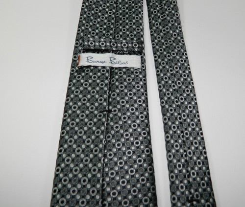 Men's BURMA BIBAS Silk Tie Necktie GRAY SILVER CHARCOAL CIRCLES DECOR NARROW - Picture 2 of 4