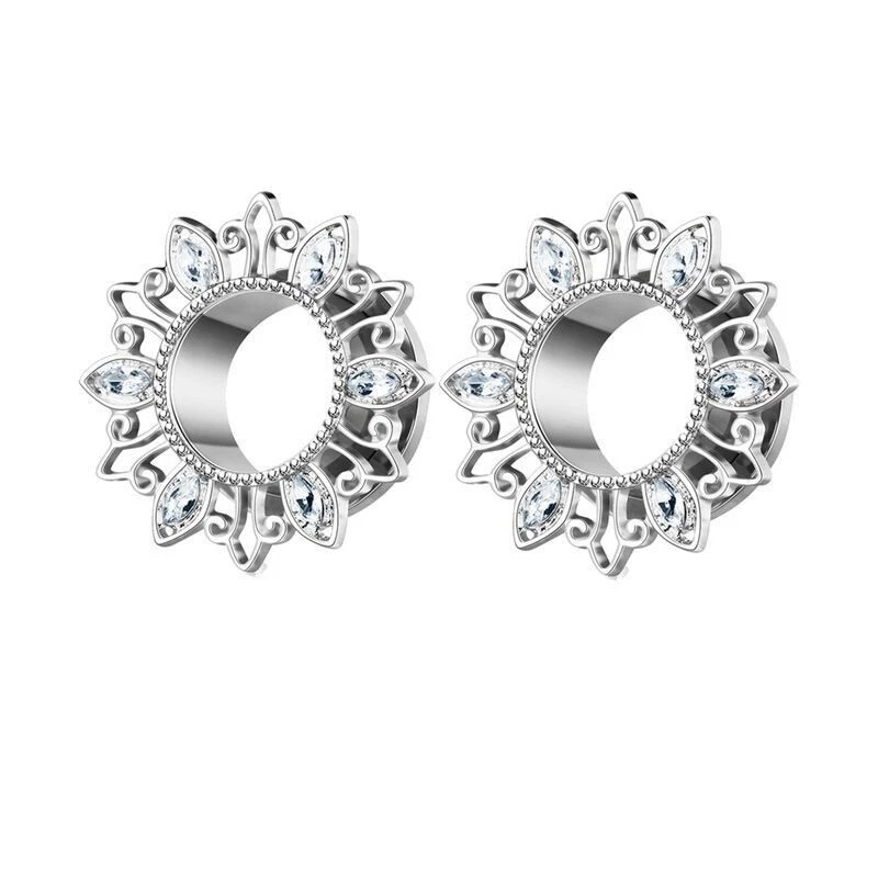 Stretching per Orecchie Spine Pendente Tunnel Girasole Acciaio Inox Regalo - Immagine 3 di 3