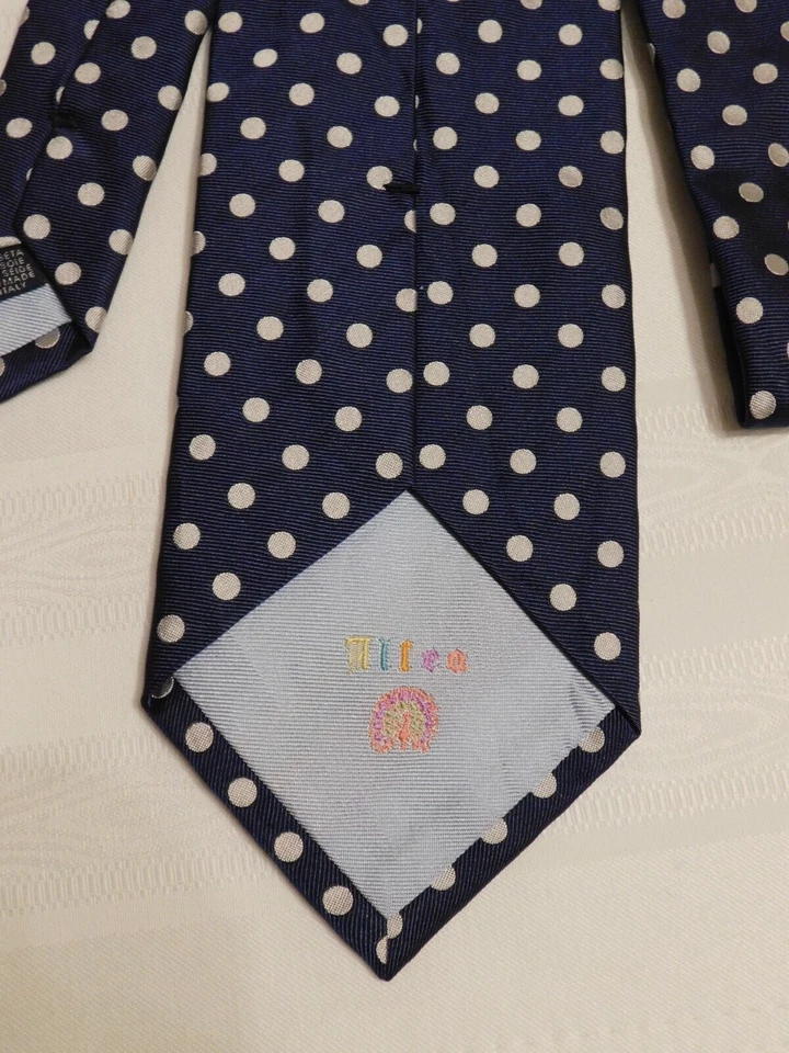 ALLEA MILANO Silver Dot / Navy Silk Tie, Handmade In Italy, A+ Condition - Image 4 of 4