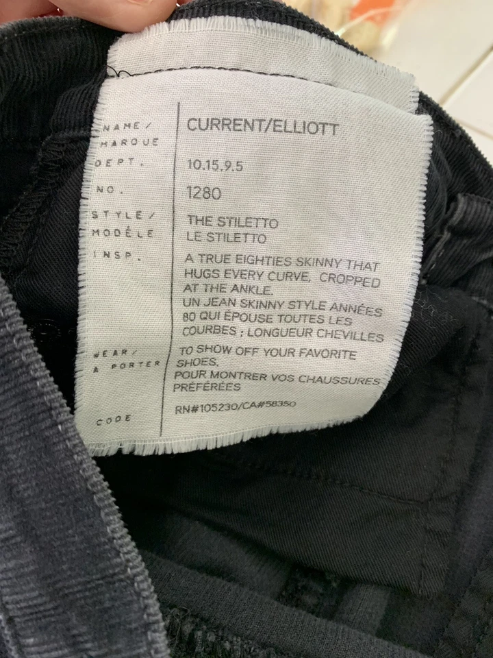 Pantalones de mezclilla para mujer CURRENT/ELLIOTT gris oscuro de pana SKINNY con dobladillo deshilachado crudo talla 25 Foto 4 de 4