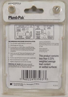 Plumb Pak QuickLock Water Stop Valve - Quarter Turn Chrome Angle Valve For Copper/CPVC/PEX Connections