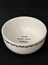 MAKE YOUR SOUL HAPPY White Ceramic Green Blue Vine  Cereal Bowl Pair W/ Rae Dunn