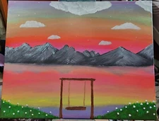  Acrylic Rainbow Landscape Painting - 16x20 Hand Painted Artwork on Canvas