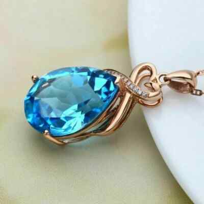 2Ct Pear Cut Blue Topaz Solitaire Women's Pendant 14K Rose Gold Over Free Chain