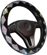 Zone Tech Dimaond Bling Velvet Steering Wheel Cover with PU Leather Backing