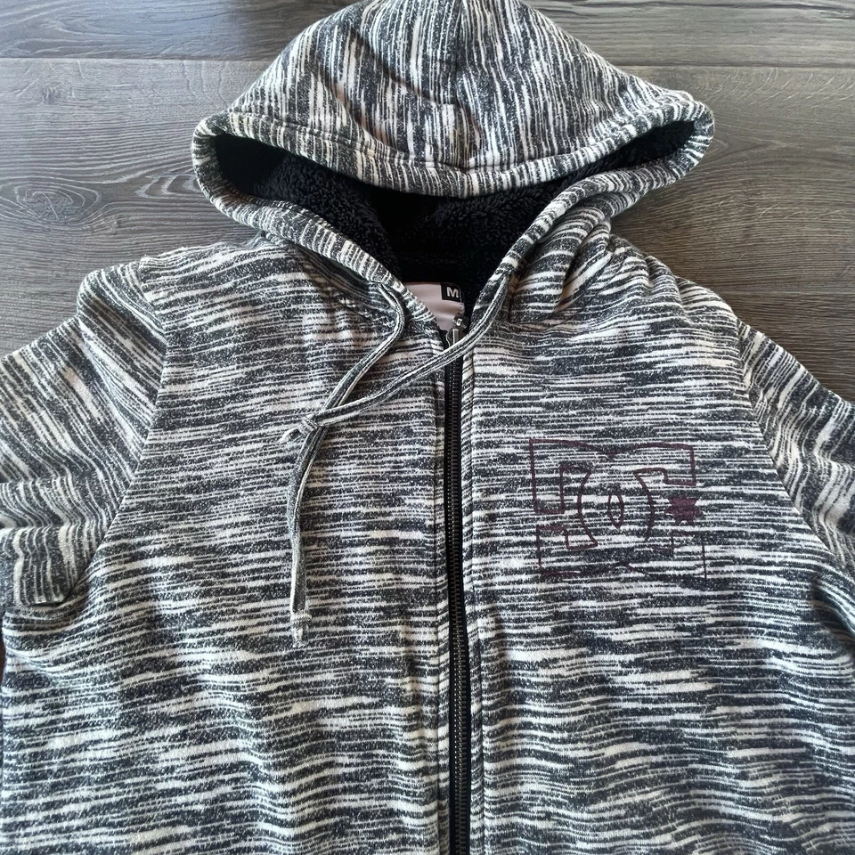 DC Shoes Womens M Sweatshirt Gray Striped Y2K Full Zip Hoodie Better Left Unsaid - Image 4 of 4