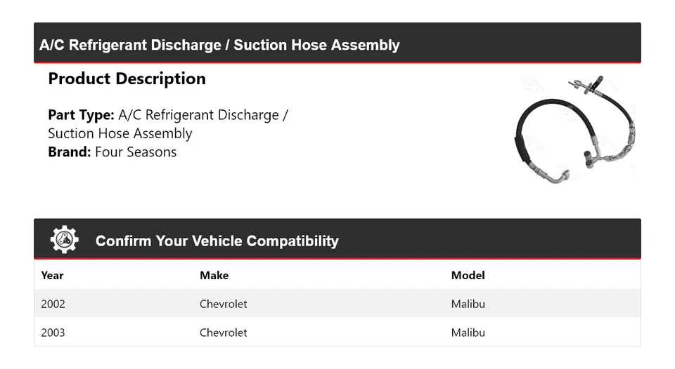 Conjunto de manguera de línea de succión de descarga Chevrolet Malibu 2002-03 4 estaciones Foto 2 de 4