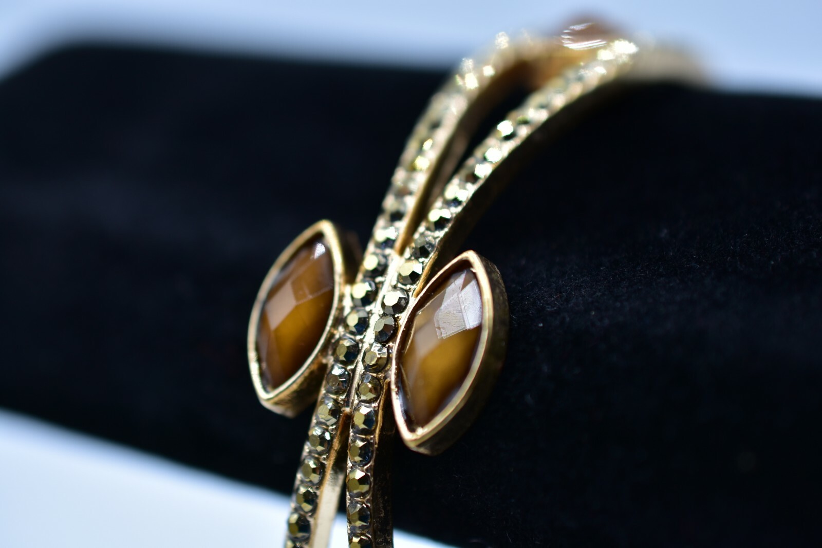 Statement Bangle Bracelet Rhinestone Crystal Gold… - image 1