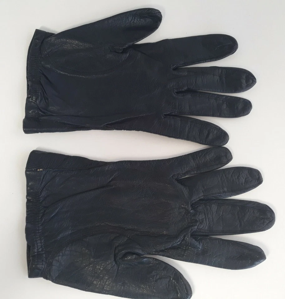 Guantes Franceses Niño Cuero Regencia Para Mujer Azul Oscuro Forrados Seda Hechos en Francia De Colección Foto 2 de 4