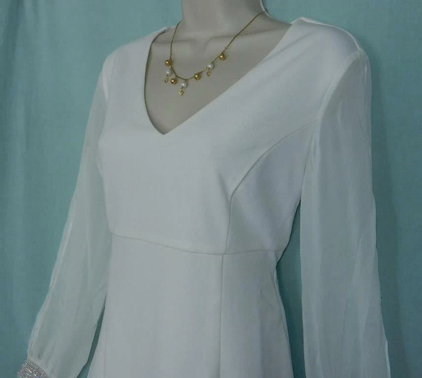 OFF WHITE Abito da festa Boston bianco sporco collo a V impreziosito manica a V 8 10 12