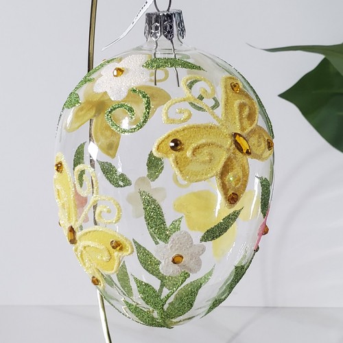 Pier 1 Glitter Butterfly Design Easter Egg Ornament Clear Glass Large Rare - Picture 3 of 7