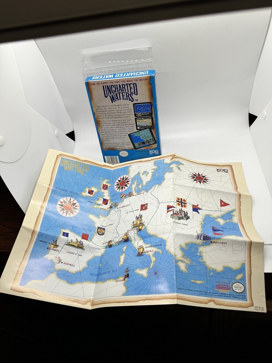 Uncharted Waters Nintendo NES Complete CIB W Map KOEI Rare Near