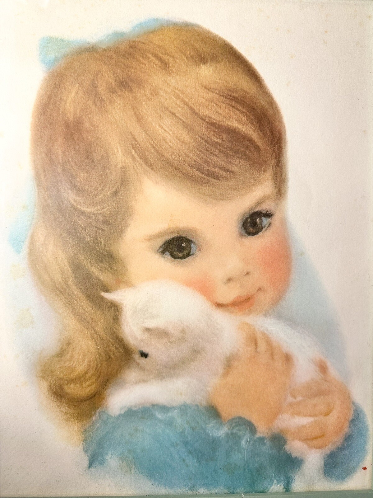 Vintage Northern Tissue Girl w/Kitten Framed Litho Print Frances Hook