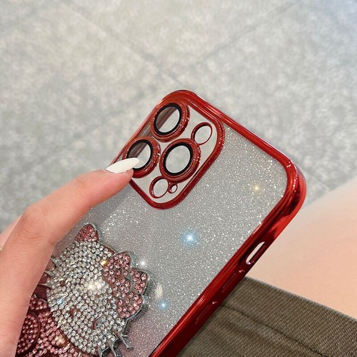For iPhone 16E 16 Pro Max 15 14 13 12 Cute Hello Kitty Cat Glitter Bling Case - 第 10/25 張圖片