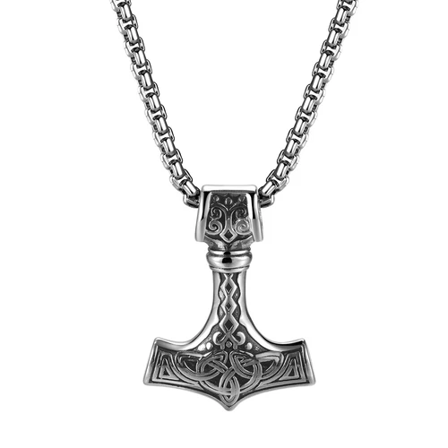 22" Stainless Steel Nordic Viking Thors Hammer Mjolnir Pendant Necklace for Men