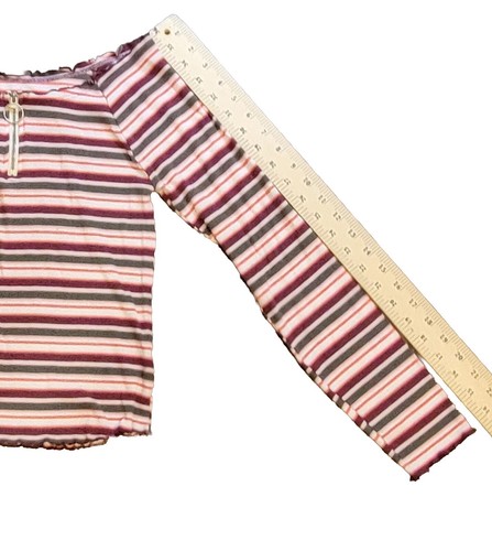 Justice Girls 14/16 T Shirt Long Sleeve Rib Knit Lettuce Trim Striped Zipper - Picture 5 of 12