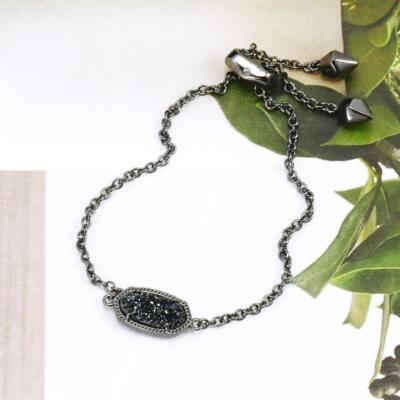 NWOT Kendra Scott Elaina Bracelet Black Drusy Gunmetal Tone
