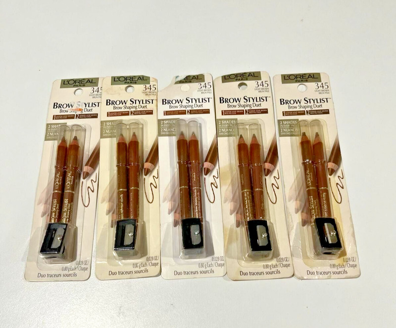LOT OF 5 DUO PACKS OF LOREAL BROW STYLIST 345 LIGHT BROWN 0.028OZ EA NIP *RARE*