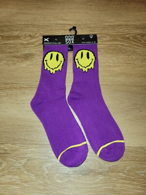 ODD SOX Drippy Happy Face Crew Socks Size 6 - 13 New Purple