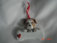CUTE BOXER DOG with BONE ORNAMENT w/ ORIGINAL PRICE TAG Could be Personalized