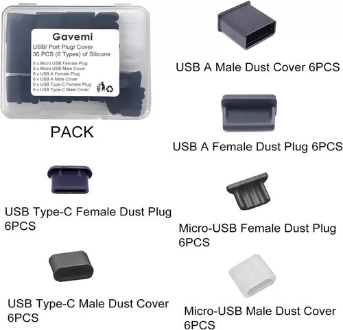 36 PCS 6 Types USB anti Dust Cover Plugs, Silicone Soft Micro USB Cap Port Prote - 第 5/7 張圖片