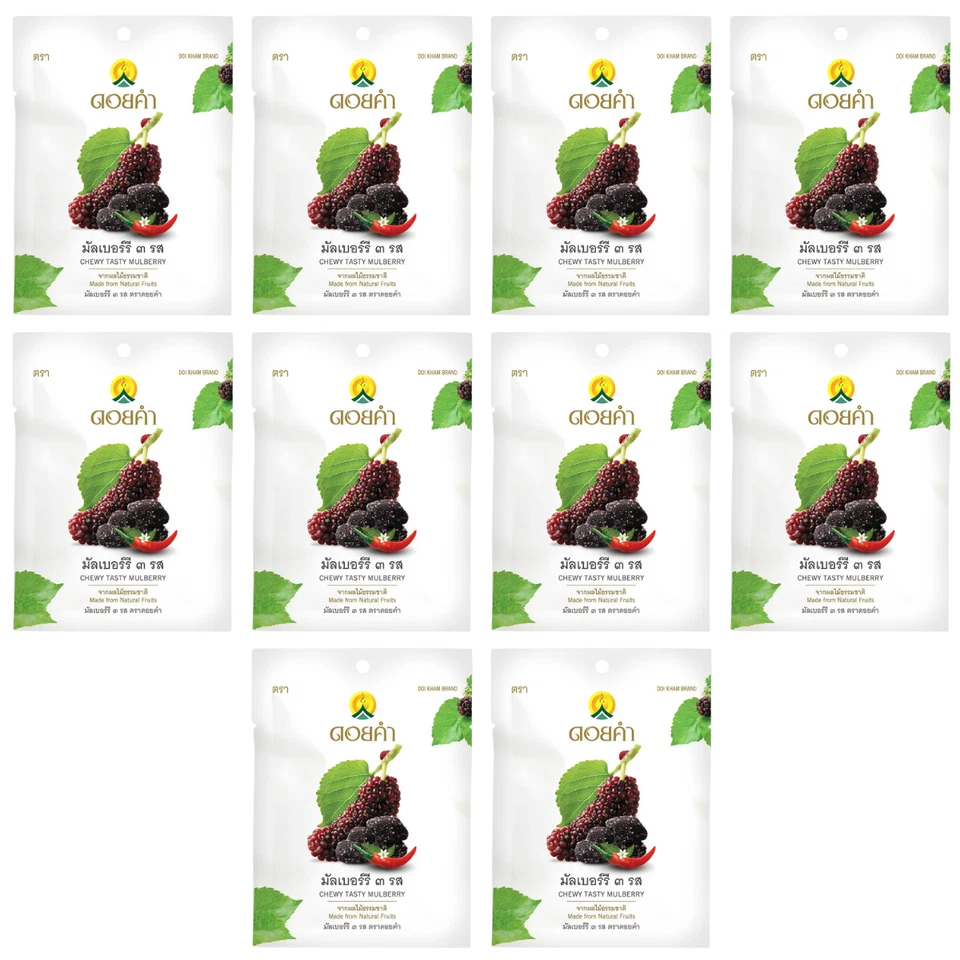 Doi Kham Morera Seca 3 Sabores Snack Tailandés Fruta Masticable Paquete de 25 g x 10 Foto 3 de 4