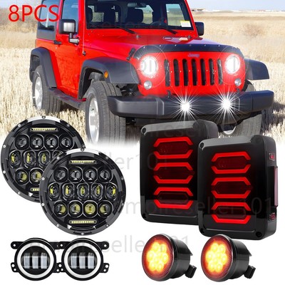 Combo 7'' LED Headlights + Tail Lights + Fog /Turn Lamps For Jeep Wrangler 07+ JK