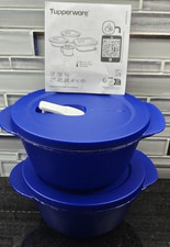 Tupperware Pretty Blue Microwave Containers Bowl get 2 bowls 3 1/4 cups each NEW