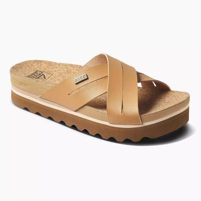NEW Reef Women's Kaia Criss Cross Natural Comfort Slide Sandals Size 7