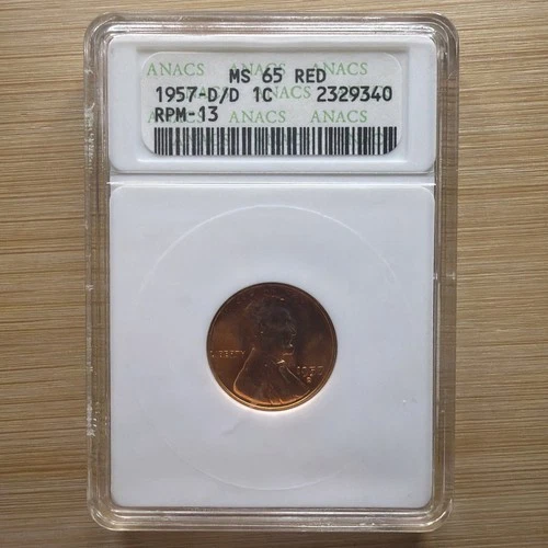 1957- D/D 1C RPM-13 MS65 Red Wheat Penny ANACS