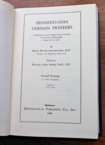 Pennsylvania German Pioneers - Straussberger & Hinke 1980 Vol. ! EXC. Reference - Picture 7 of 9