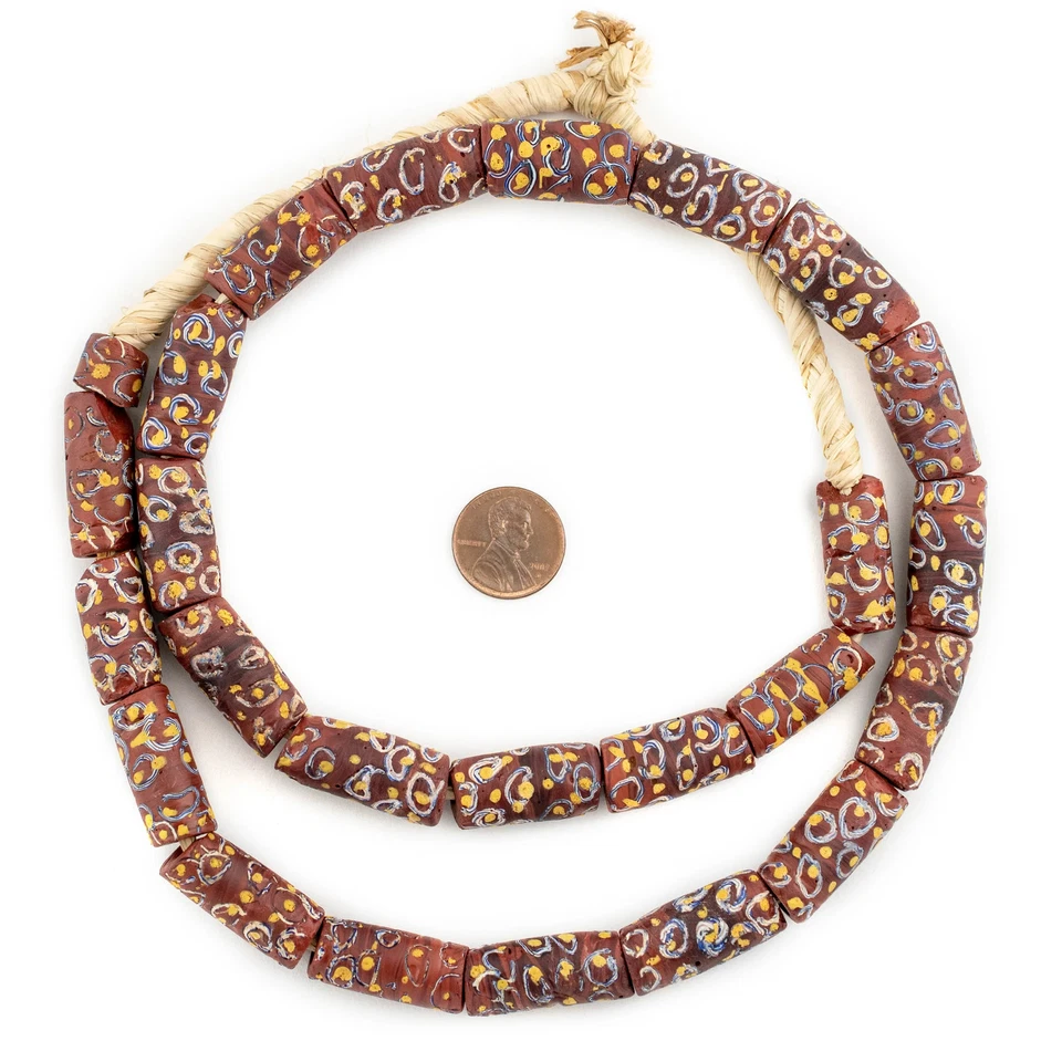 Red Dotted Cylindrical Fancy Venetian Trade Beads 12mm Ghana African Cylinder - Image 2 of 4