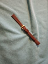 10mm / Long - Dark Brown Genuine Leather Watch Band -  Gold Buckle / w Pins 