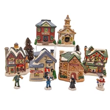 VTG Christmas Village & Figures Tavern Inn Grocery Church Town Hall Restaurant