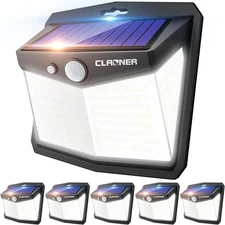6Pack CLAONER Solar Power 128 LED Lights PIR Motion Sensor Outdoor Security Lamp