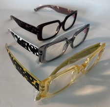 3 Pack Square Reading Glasses Set 2.00 Strength Patterned Temples NIP Brand New